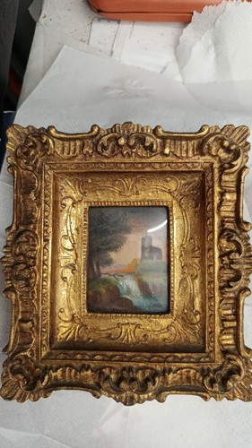 Quadro paesaggio con cascata - , e